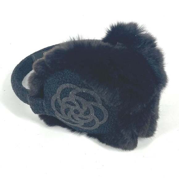 CHANEL Chanel Earmuffs Ear Warmers Camellia Stone CC Coco Mark Scarf Fur Wome...